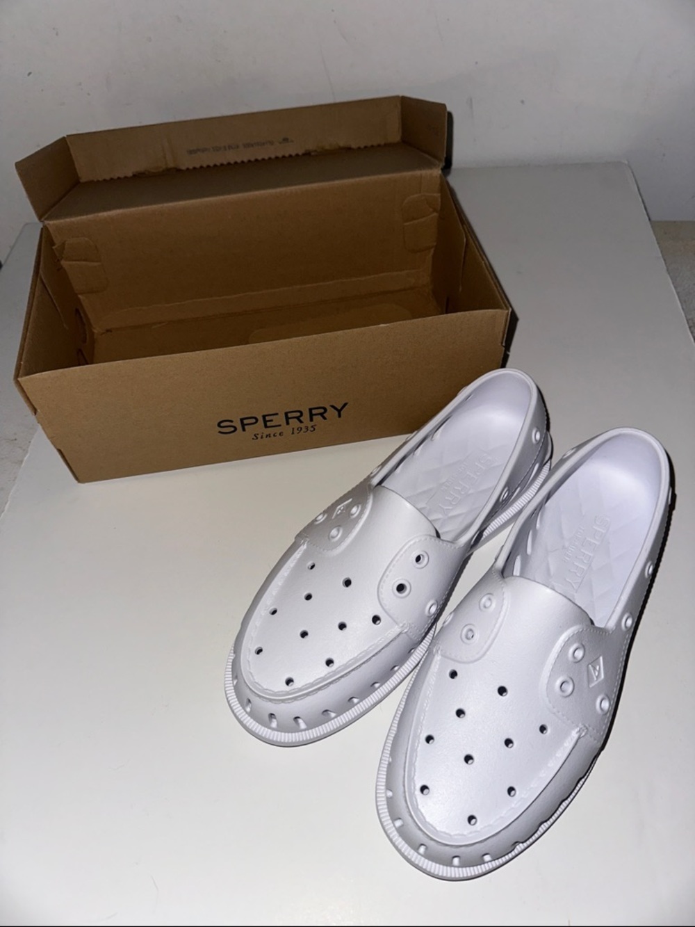 Sperry White Women's Perforated Slip-On Loafers